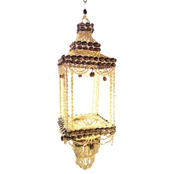 Vintage 70s MCM Regency Square Cowrie Sea Shell Hanging Plant Hanger RARE HTF - Picture 4 of 12